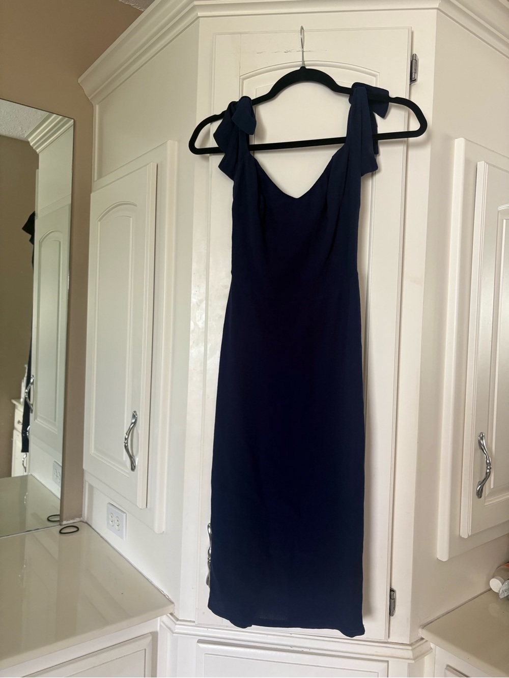 Reformation Navy Tie-Shoulder Midi Dress